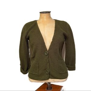 Jones New York Chunky Knit Cardigan Large Green